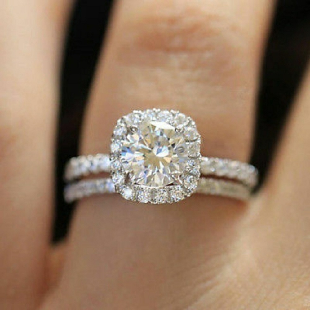 Sale! 5🌟Rated💍2pc Halo Cushion Cut 18K Rings. - Picture 7 of 7